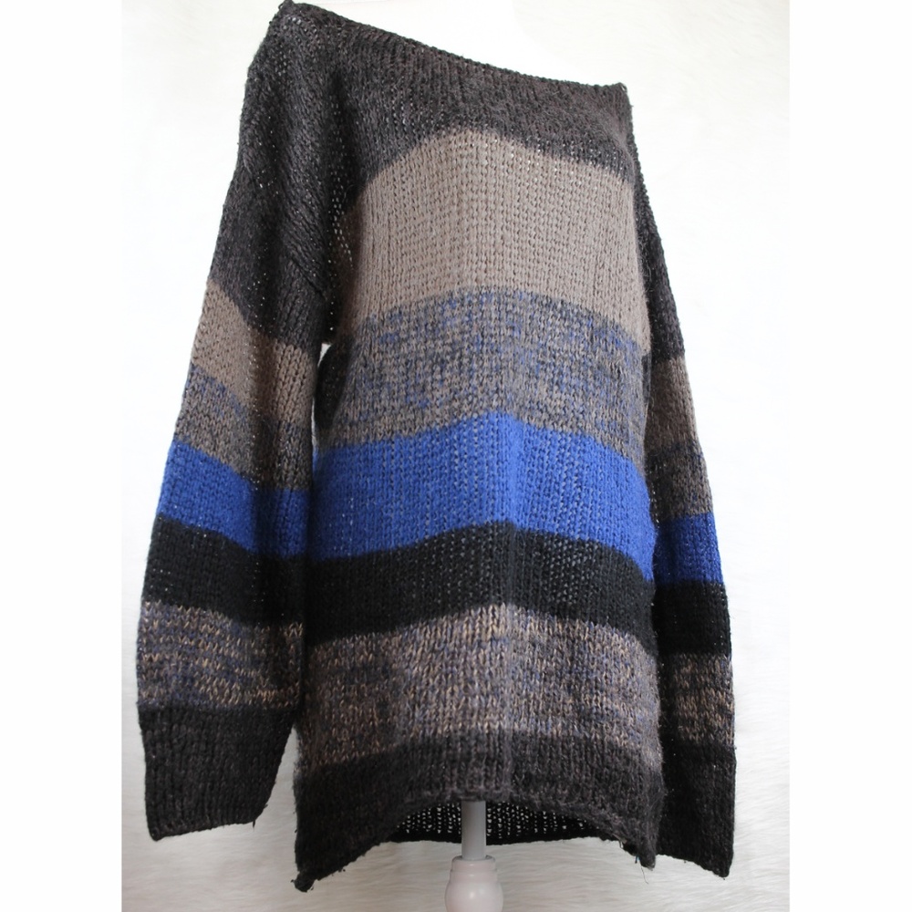 Topshop Blue And Gray Oversized Sweater